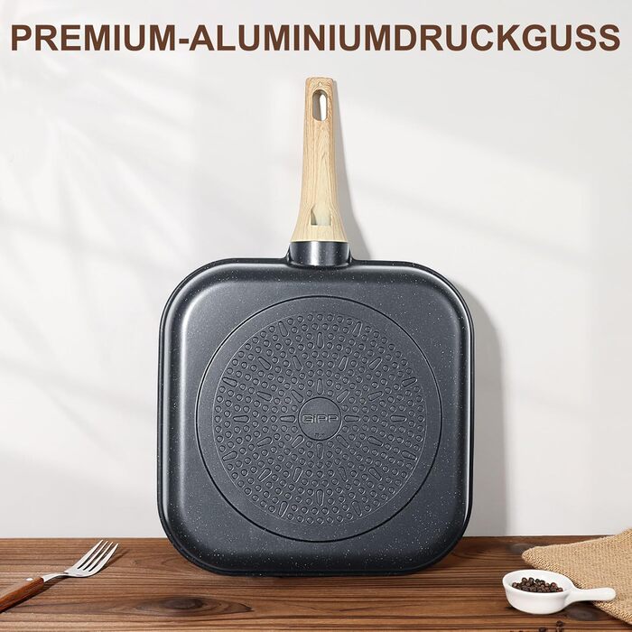 Сковорода-гриль GiPP 28x28 см, сковорода для стейків, індукційна, алюмонієвий литний матеріал з гранітно-антипригарним покриттям, 100% без PFOA, підходить для всіх типів плит, легко миється, білий колір