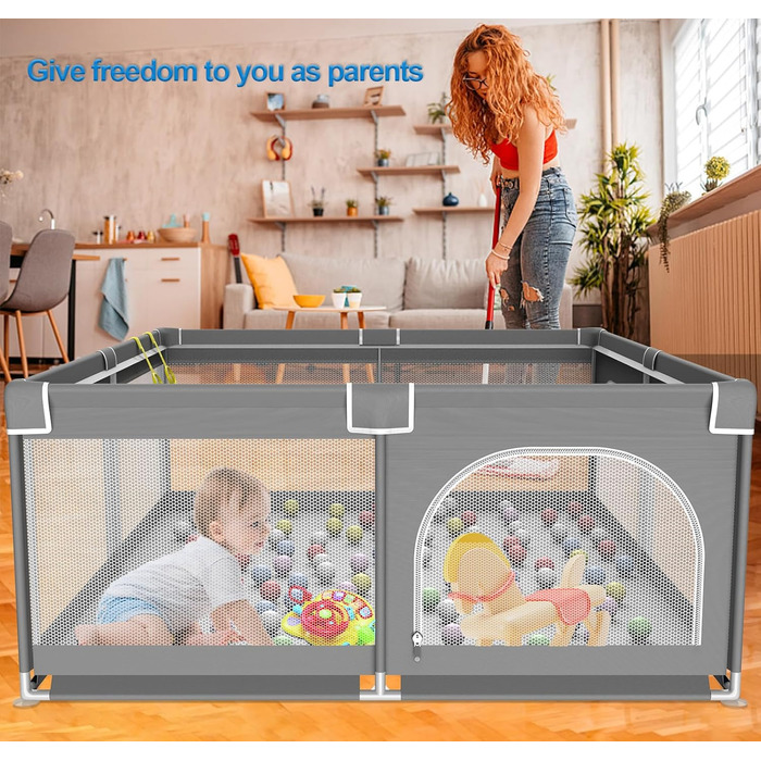 Дитячий ігровий центр/манеж Laufstall, 120x120 см, з ігровою килимком, складний, сітчасті бортики, з фіксаторами (сірий)