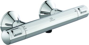 Змішувач для раковини Ideal Standard Ceraflex настінний з термостатом, витяжка 160 мм, регульовані з'єднання, водозберігаюча картридж CLICK, хром (з душовою стійкою, штанга 900 мм, хром)