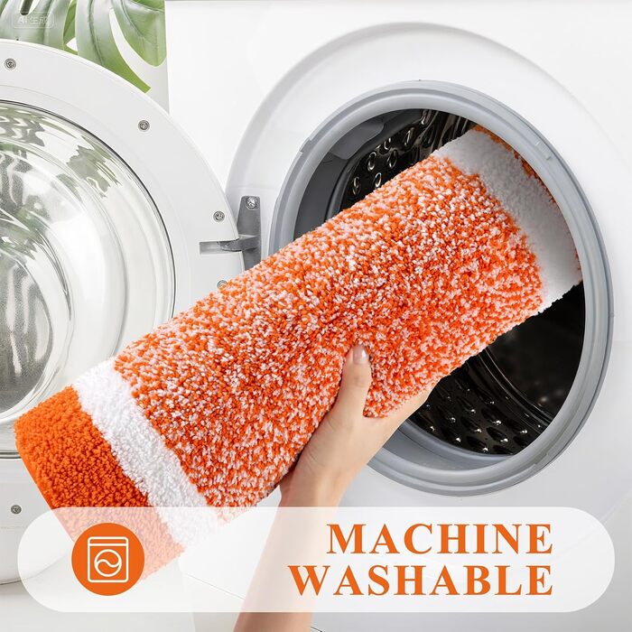 Набір килимків для ванної кімнати Pauwer, 3 шт. (душовий килимок, килимок для туалету), мікрофібра, антиковзаючі, машинне прання, плюшеві, 18'x26'+18'x48'+U Shape 20'x24', помаранчевий/червоний, в смугастий візерунок (Sunset Chevron)