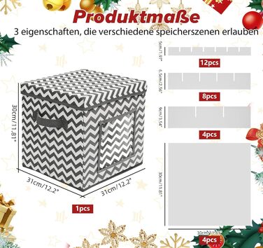 Коробка для зберігання прикрас на Новий рік, 166 відділень, з регульованими перегородками, кришкою та ручками, 31x31x30 см, червона, зі сніжинками, у білому кольорі (сіро-біла)