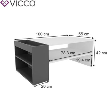 Журнальний столик Vicco Gerd, /Антрацит, 100 x 42 см (Білий)