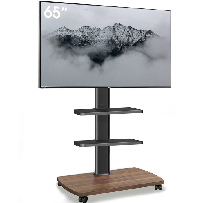 Підставка для телевізора мобільна з поличками Holzablage 32-65 дюйми, чорний/вінтажний коричневий, до 40 кг, VESA 400x400