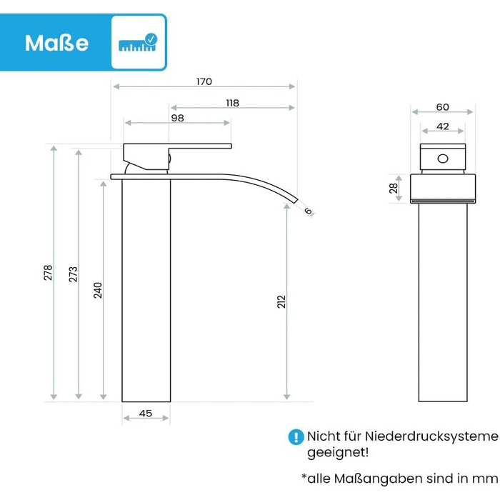 Змішувач для ванної кімнати Bächlein Tamina з водоспадним дизайном, однозахватний, антрацит, з монтажним комплектом