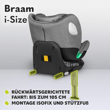 Дитяче автокрісло Isofix і опорна нога або автомобільні ремені Дитяче автокрісло 0-36 кг Рух заднім ходом і вперед Бічний захист, що обертається на 360 градусів (сірий, BRAAM I-SIZE)