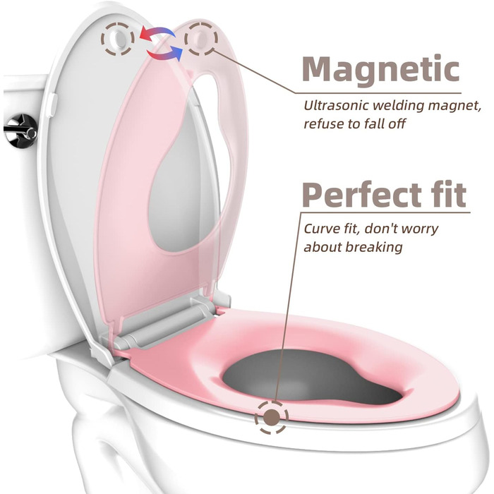 Сидіння для унітазу з вбудованим сидінням для немовлят, сидіння для унітазу для привчання до горщика, магнітне дитяче сидіння для унітазу, підходить для дорослих і дітей, повільно закривається, сидіння для унітазу для немовлят, подовжене, Pink Elongated