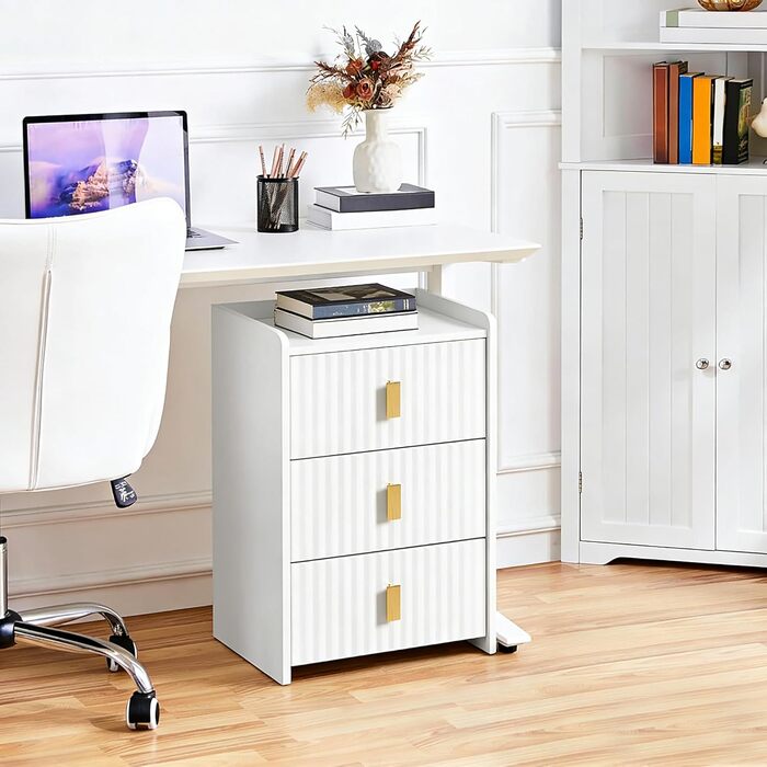 Нічний столик з 3 шухлядами, білий, для спальні та вітальні