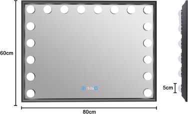 Дзеркало для ванної кімнати YOURLITE з LED-підсвічуванням 100x60 см, сенсорне управління, годинник, антизапотівання, 3 кольори світла, регулювання яскравості, функція пам'яті, білий/чорний
