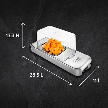 Подрібнювач для овочів ALLIGATOR 3094 з нержавіючої сталі з контейнером - для овочів, цибулі та картоплі фрі - 3 змінні леза (3x3 мм, 6x6 мм, 12x12 мм) - Без BPA