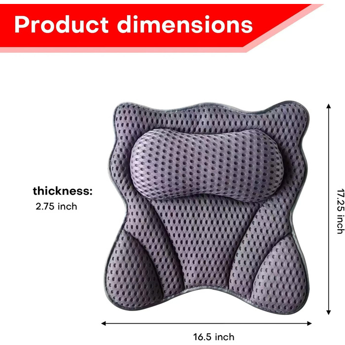 Подушка для ванни 4D Luxus, для голови, шиї, плечей та спини, ергономічна, з 6 присосками, для джакузі та домашнього спа (Чорний)