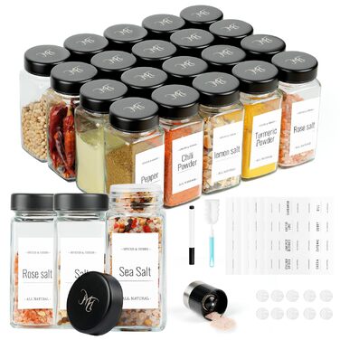 Набір скляних банок для спецій FRIBERG з дозатором, 20 шт. по 120 мл, з нержавіючою кришкою, чорний