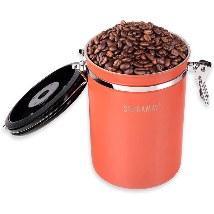 Банка для кави Шрамм об'ємом 1800 мл 10 кольорів з дозуючою ложкою Висота 19 см кавові банки Контейнер для кави з нержавіючої сталі, Колір (помаранчевий)