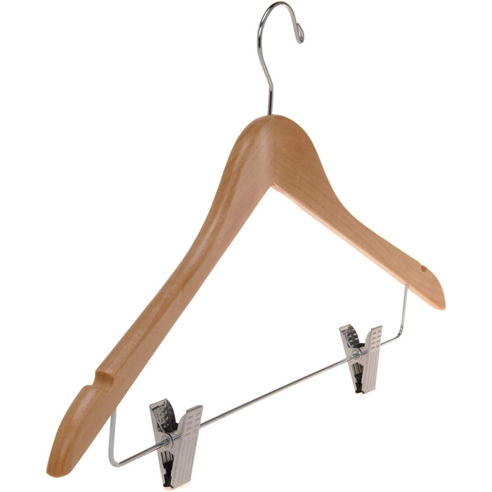 Дерев'яні вішалки для одягу з кліпсами, масивне дерево, вішалка для штанів, міцні металеві кліпси, поворотний гачок, для пальто, жакети, блузи, костюми (Натуральне дерево, 20 шт.)