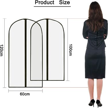 Сумка для одягу костюм довгий, 60 x 120/100 см чорний край прозорий сумка для костюма сумки для одягу, чохол для сукні для костюма, 12pcs