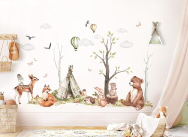 Наклейки на стіну XXL лісові тварини набір наклейки на стіну дерева для дитячої кімнати настінні татуювання дитяча спальня прикраса стін DK1112-5 (XL - 150 x 94 см (ШхВ))
