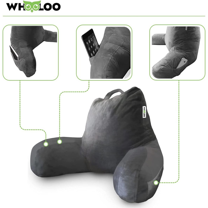WhooLoo Лежанка для читання, спинка для підтримки, великий кут нахилу для дорослих, для перегляду телевізора, з м'якою оббивкою, проти печії, відпочинку, хропіння, 100% Memory Foam знімний чохол