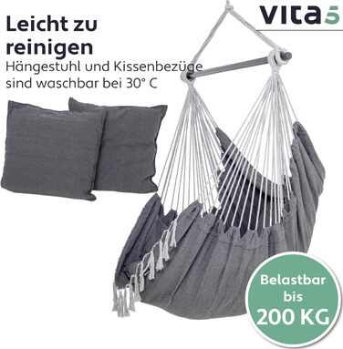 Підвісне крісло на відкритому повітрі - Стійке та безпечне крісло-гамак - Стильне підвісне крісло для приміщень - Гойдалка для дорослих та дітей - Зручне оформлення кімнати в стилі бохо - Вантажопідйомність 200 кг (темно-сірий без підвісного комплекту), 5