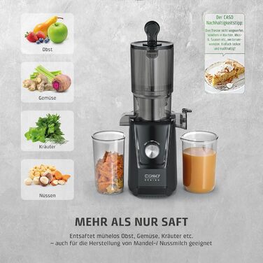 CASO Juice Fit - Швидкий соковитискач, переможець тесту: низька швидкість (40 об/хв), велика завантажувальна горловина 130 мм, чорний