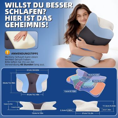 Ортопедична подушка для шиї з memory foam - для тих, хто спить на боці, знімний чохол, що охолоджує, для дорослих