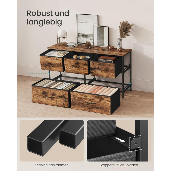 SONGMICS Комод з 7 висувних ящиків, шафа для зберігання, сталь, MDF, фліс, для спальні, коридору, вітальні, кольори: білий, коричневий, чорний (LGS323WH01)