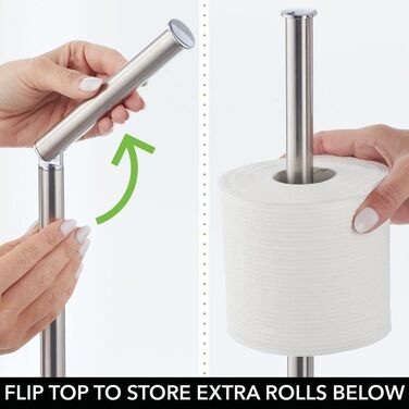 Окремо стоячий тримач для туалетного паперу mDesign-Сучасний тримач для рулонів паперу для ванної та гостьового туалету-стильний металевий тримач для туалетного паперу, стійкий до іржі- (кольори мармуру / матового срібла)