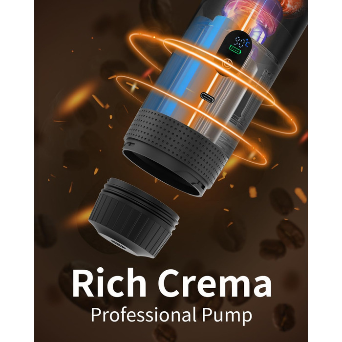 Портативна електрична кавомашина Everange для еспресо, приготування кави з меленої кави та капсул, з LCD-дисплеєм (зелена та чорна)