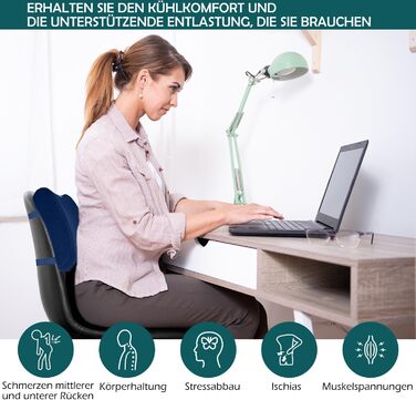 Підкова для спини JX OFFICE блакитна ергономічна з Memory Foam - для офісу, крісла, дому. Зменшує та запобігає болям у спині