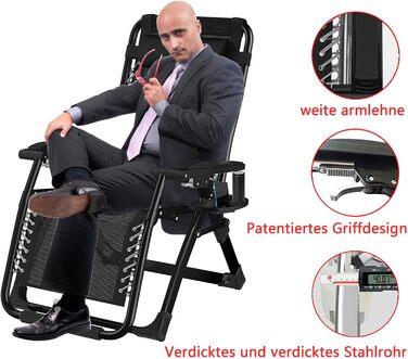 Розкладний шезлонг для саду та відпочинку на природі – ідеальний вибір для кемпінгу та відпочинку. Максимальне навантаження: 200 кг, колір: чорний, висота спинки: 72 см.