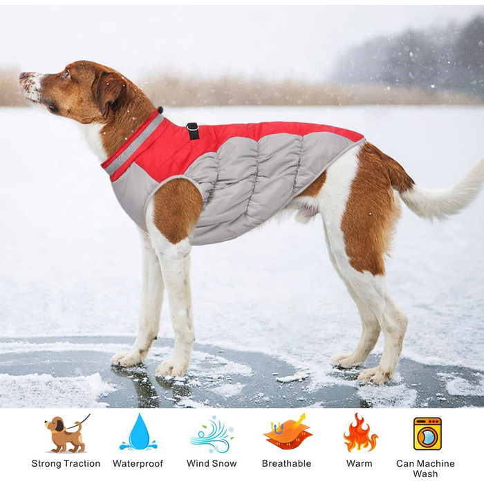Зимова куртка для собак Dolahovy, теплі пальто для собак, вітрозахисний одяг для собак, жилет для цуценят з м'якою флісовою підкладкою, світловідбиваючі куртки для собак, для маленьких і середніх собак, чихуахуа, для активного відпочинку, м, Червоний