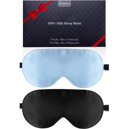 Шовкова маска для сну з 2 упаковок, 100 натуральний шовк, регульований ремінець, маска для сну, захист очей BeeVines, блокує світло (10 чорних і світло-блакитних)