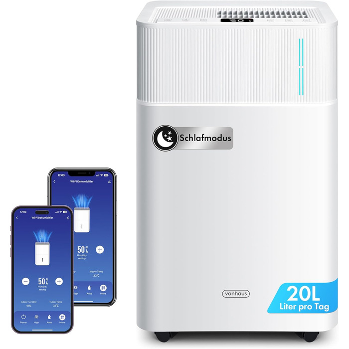 Електричний осушувач повітря VonHaus 12L/24h - для підвалу, кімнат до 125м³/20м², з таймером та функцією сну, проти вологи та плісняви