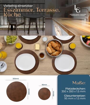 Набори серветок Garnier® з екологічного шкіряного матеріалу, 4 шт. – Миючі, стабільні, протиковзні – Виготовлено в Німеччині (круглі, темно-коричневі)