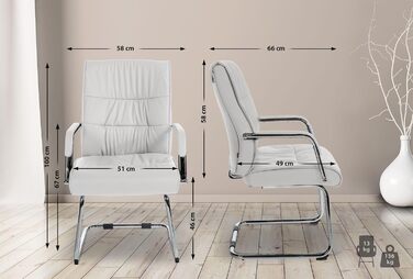 Стілець конференційний Sievert білий з м'якою оббивкою, штучна шкіра, з підлокітниками