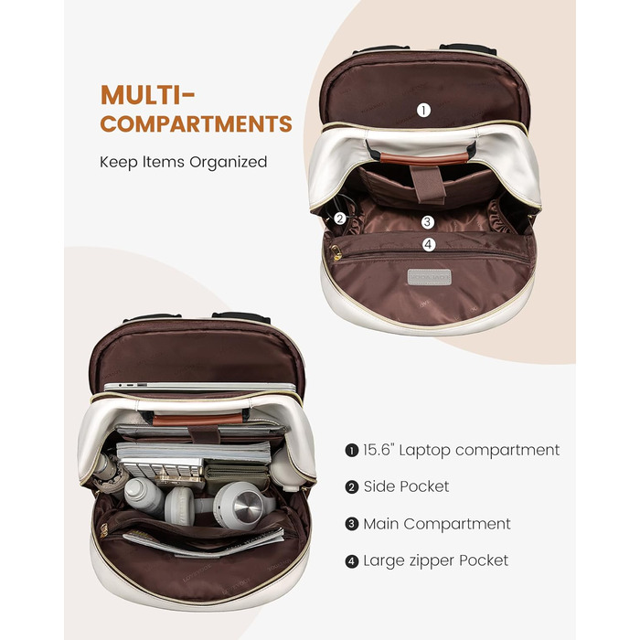 LOVEVOOK Рюкзак для жінок, великий, 15.6 дюймів, сумка для ноутбука, водонепроникний, шкільний рюкзак, для дівчаток-підлітків, чорний, елегантний, для роботи, навчання, подорожей (15.6 дюймів, бежево-чорний-коричневий)