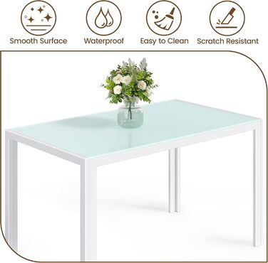 Стіл Bealife з загартованого скла, 120x70x75 см, білий. Сучасний кухонний стіл з металевим каркасом, стійкий до подряпин та тепла. Для кухні, вітальні, їдальні або кавової зони, home office.