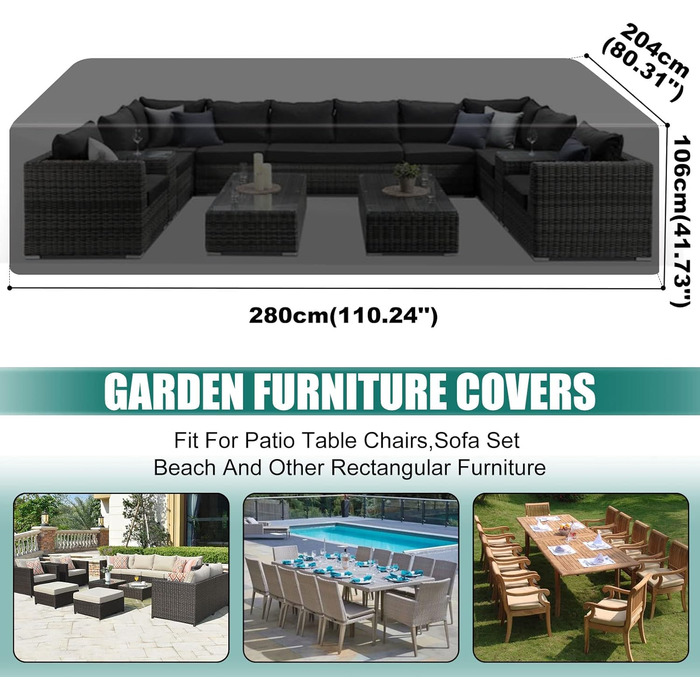 Водонепроникний чохол для садово-патіо меблів GARPROVM, 280x204x106 см, Оксфорд