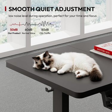 Регульований стіл Sanodesk 110x54 см - компактний стоячий стіл з аксесуарами, для маленьких приміщень, з антиколізійним захистом (білий). Також доступний розмір 140x60 см (чорний)