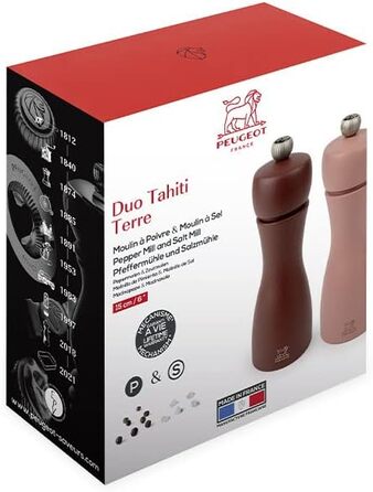 Pepper Mill Tahiti Salt Mill Вода 15 см Перець і кам'яна сіль - Класичне регулювання помелу - Виготовлено з деревини, сертифікованої PEFC - Французьке ноу-хау - Зелений мох і м'ята (бордовий, какао і фундук)