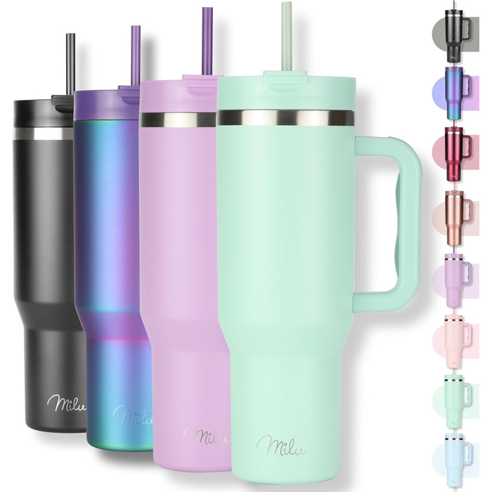 Термокружка Milu 1200 мл з трубочкою та ручкою – термокружка для подарунку жінкам та чоловікам | Подарунок на День батька, День матері, для дідуся та бабусі | Колір: Mellow Mint