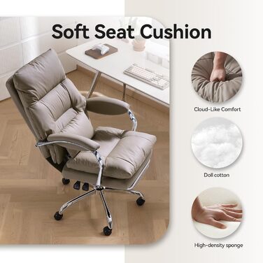 Офісний крісло EMIAH з підніжкою: ергономічний крісло для офісу та дому, з PU шкіри, підніжкою, підлокітниками та колесами. Підходить для роботи за комп'ютером та ігор. Колір: хакі. Без функції масажу.