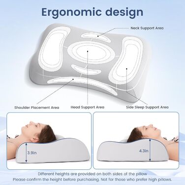 Подушка з піни з ефектом пам'яті Elegear, ультрам'яка охолоджуюча подушка, ергономічна подушка для шиї для тих, хто спить на боці