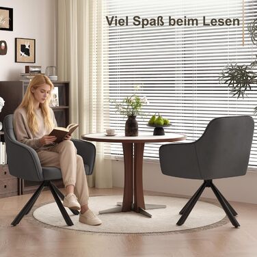 YOUDENOVA Комплект з 2-х обідніх стільців, 360° обертання з підлокітниками, оксамитовий м'який стілець для обідньої кімнати, кухні, вітальні та офісу, стільці для обідньої кімнати темно-сірий, комплект 2 шт.