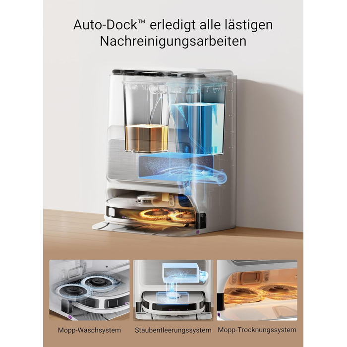 Робот-пилосос EUREKA J12 Ultra з функцією миття підлоги (самостійне очищення, прання та сушка), потужність всмоктування 5000Pa, обертова функція миття, Dual-LiDAR навігація, 3D уникнення перешкод, білий