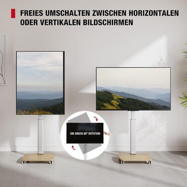 Підставка для телевізора мобільна з дерев'яною основою, поворотна, 19-42 дюйми, біла, до 20 кг, VESA 200x200 мм