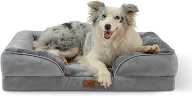 Ортопедичне ліжко для собак з постільною білизною ергономічний диван для собак-диван для собак розміром 89x63 см з піною для ящиків у формі яйця для середніх собак, що миються нековзні ліжка для собак, Сірий L (89x63x16 см) сірий