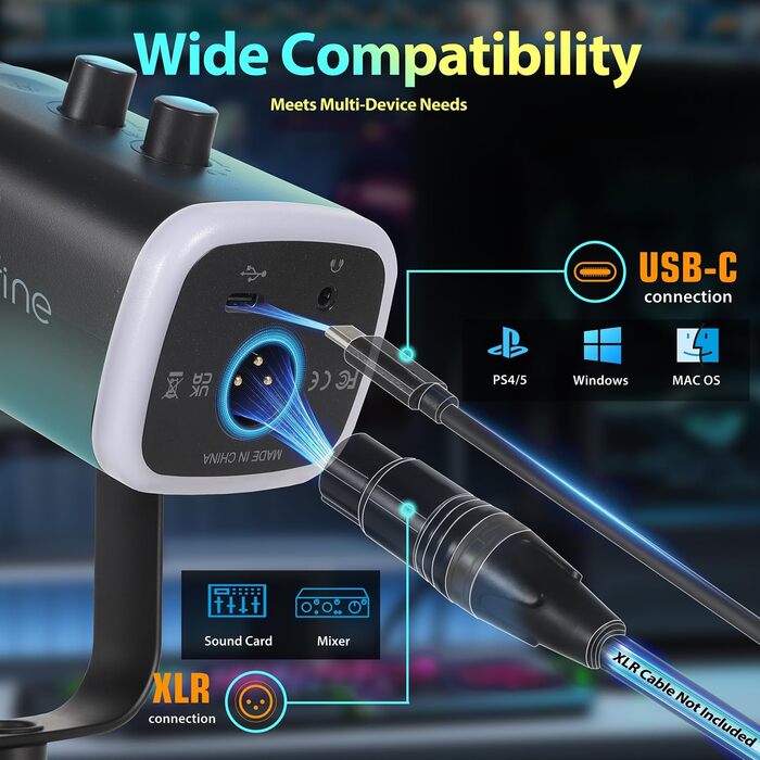 FIFINE XLR мікрофон з регульованою підставкою, USB динамічний мікрофон для PC, стримінгу, запису подкастів та студії (AM8+BM88)