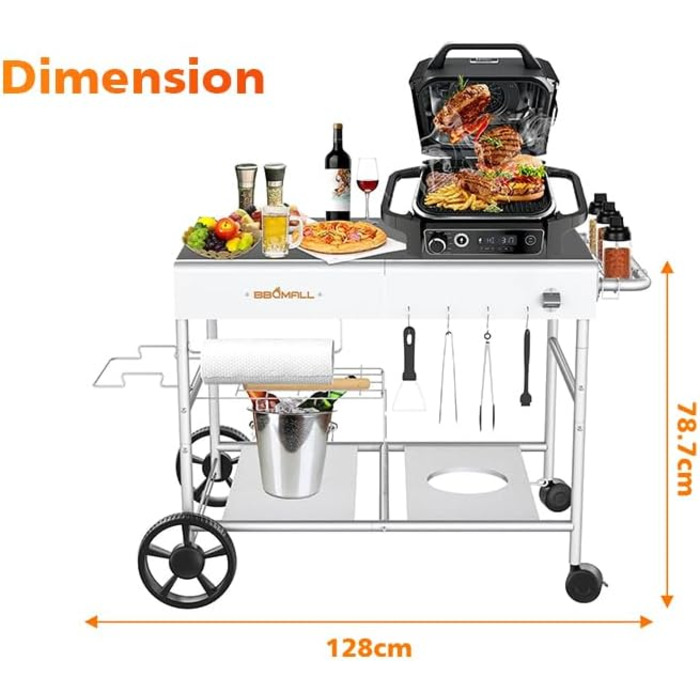 Підставка для грилю та піци GFTIME для Koda/Karu/Fyra, Ninja Woodfire, Blackstone, Weber Q. Роликовий кухонний візок, 128x64x78 см