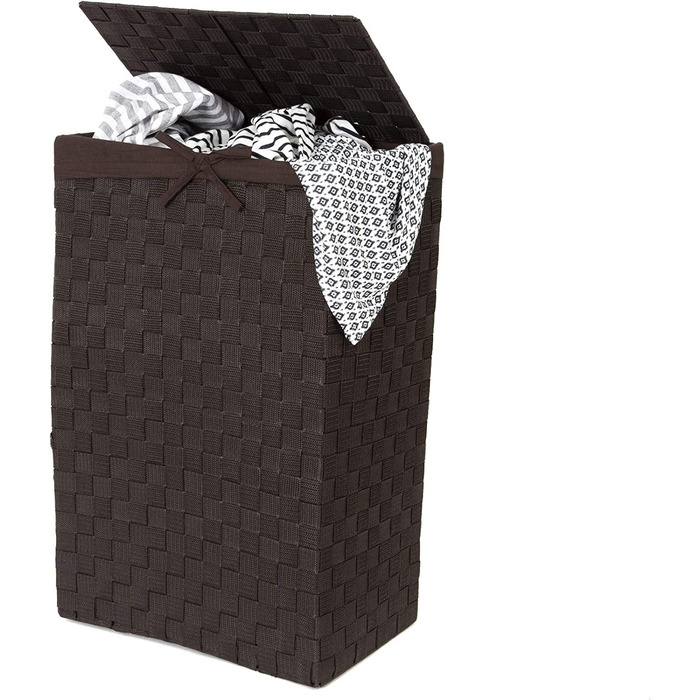 Корзина для білизни RAN6892 Stan з кришкою, ручками, плетіння з металевим каркасом, знімний вкладиш з льону, 30 x 30 x 50 см, колір шоколадний