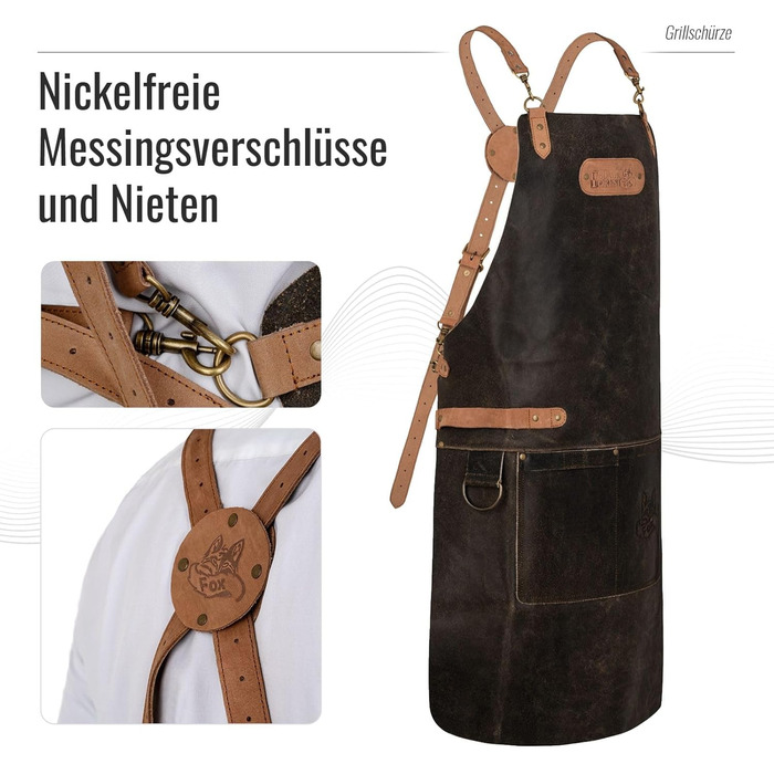 Фартух з натуральної шкіри буйвола, чорний: для гриля, барбекю, приготування їжі та кухні. Вінтажний стиль.