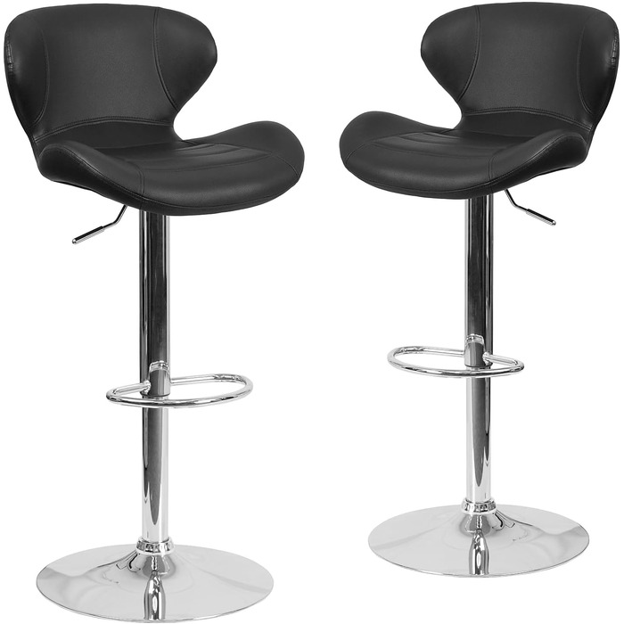 Барний стілець Flash Furniture Denville, регульована висота, з хромованою основою, спинка, 2 шт. (Чорний вініл)